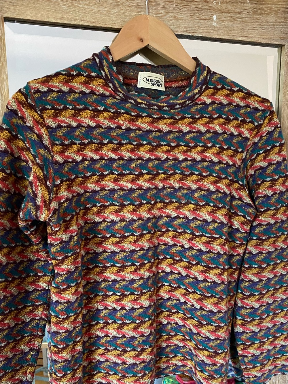 Vintage 90s Missoni Sport Multicolor Wave-Pattern Crewneck Cropped Boxy Sweater - Picture 5 of 14